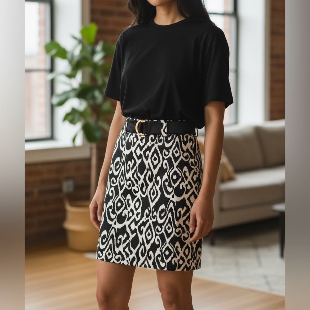 White House Black Market | Black/White Medallion Print Skirt